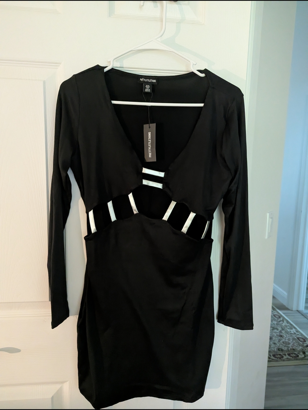PrettyLittleThing Black Long Sleeve Cutout Bodycon Dress